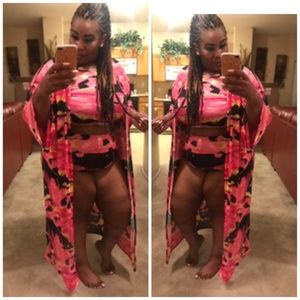 PINK MIX 3-PIECE CARDIGAN SWIM SET